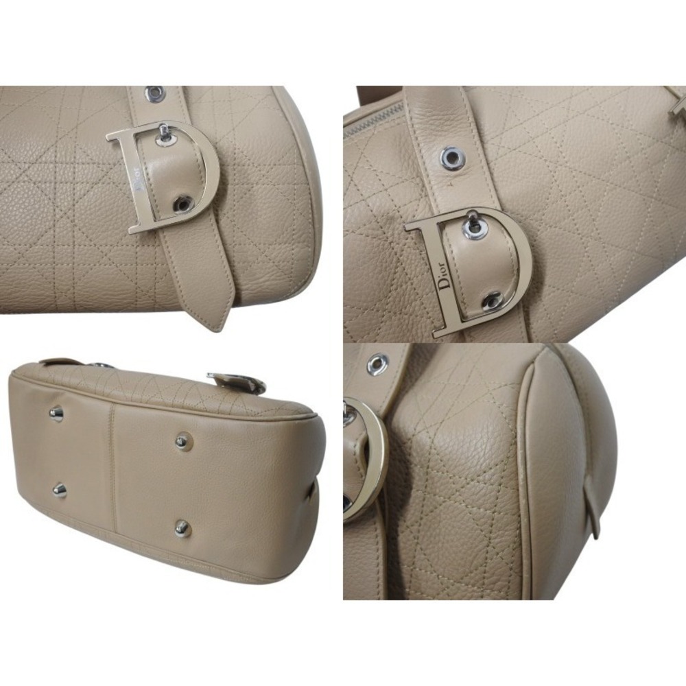 Christian Dior Cannage Boston Bag Logo Hardware Beige Tan Leather - Picture 5 of 10